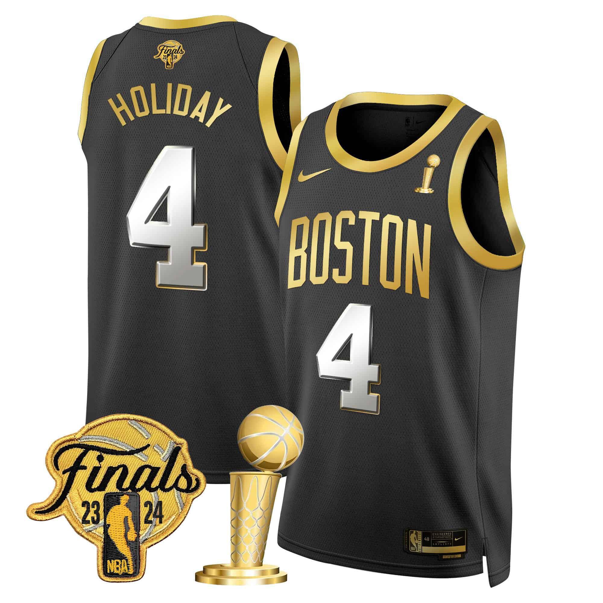 Men Boston Celtics #4 Holiday Black 2024 Nike Final & Champions Patch Swingman NBA Jersey->->NBA Jersey